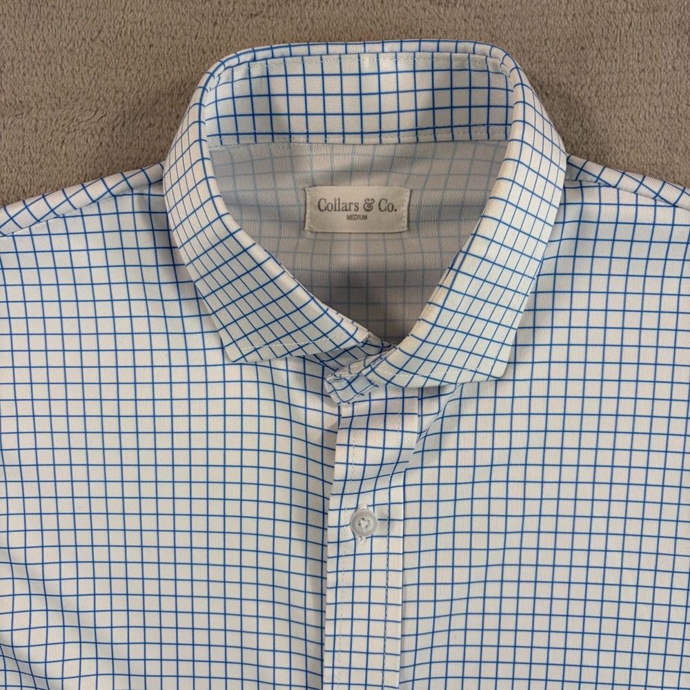 Collars And Co Shirt Men Medium Blue Grid Check Pattern Short Sleeve Preppy NWOT